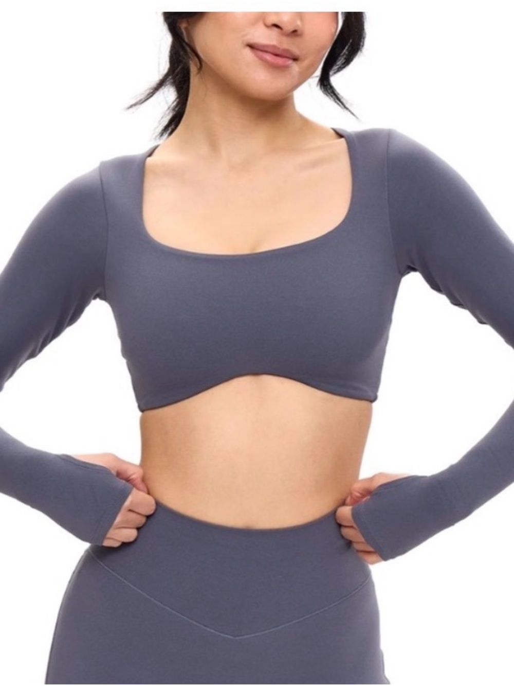 BuffBunny Long Sleeve Square Neck Crop Top in Slate